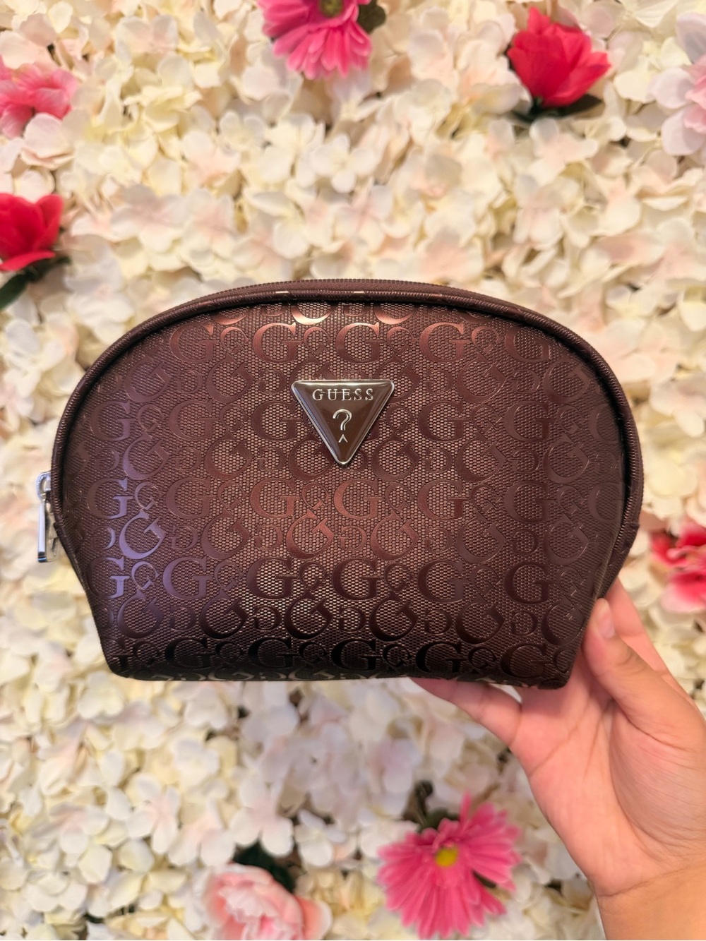 GUESS Monogram Cosmetic Case with Metal Logo